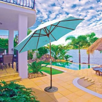 Show details for Galtech 537 TK 9 Foot Round Teak Market Umbrella Stainless Crank and Tilt Picture of Galtech 537 TK 9 Foot Round Teak Market Umbrella Stainless Crank and Tilt